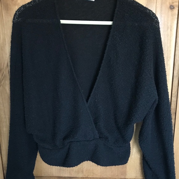 Cropped Cross Front Black Sweater - Picture 2 of 3